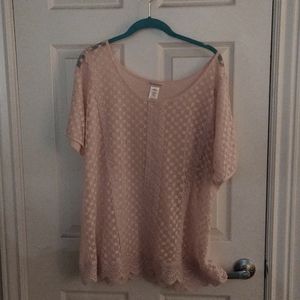 Light Pink with Lace front short sleeved top.
